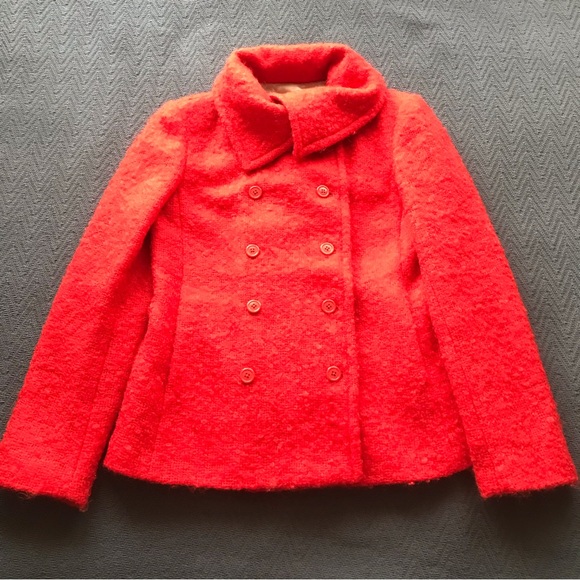 J. Crew Mohair & Wool Military Style Peacoat Jacket Button Up Vivid Flame Red 2 - Picture 6 of 6